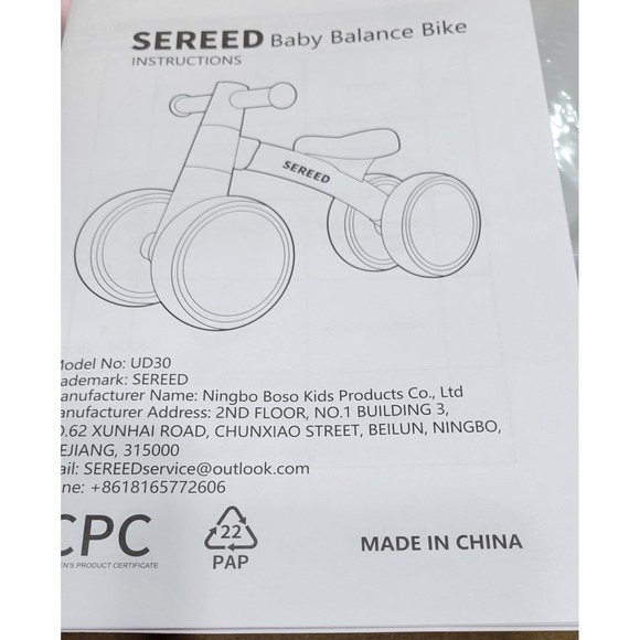 SEREED Other - Balance Bike Pink UD30 4 Wheels for 12-24 Months Boys & Girls 2025 By SEREED